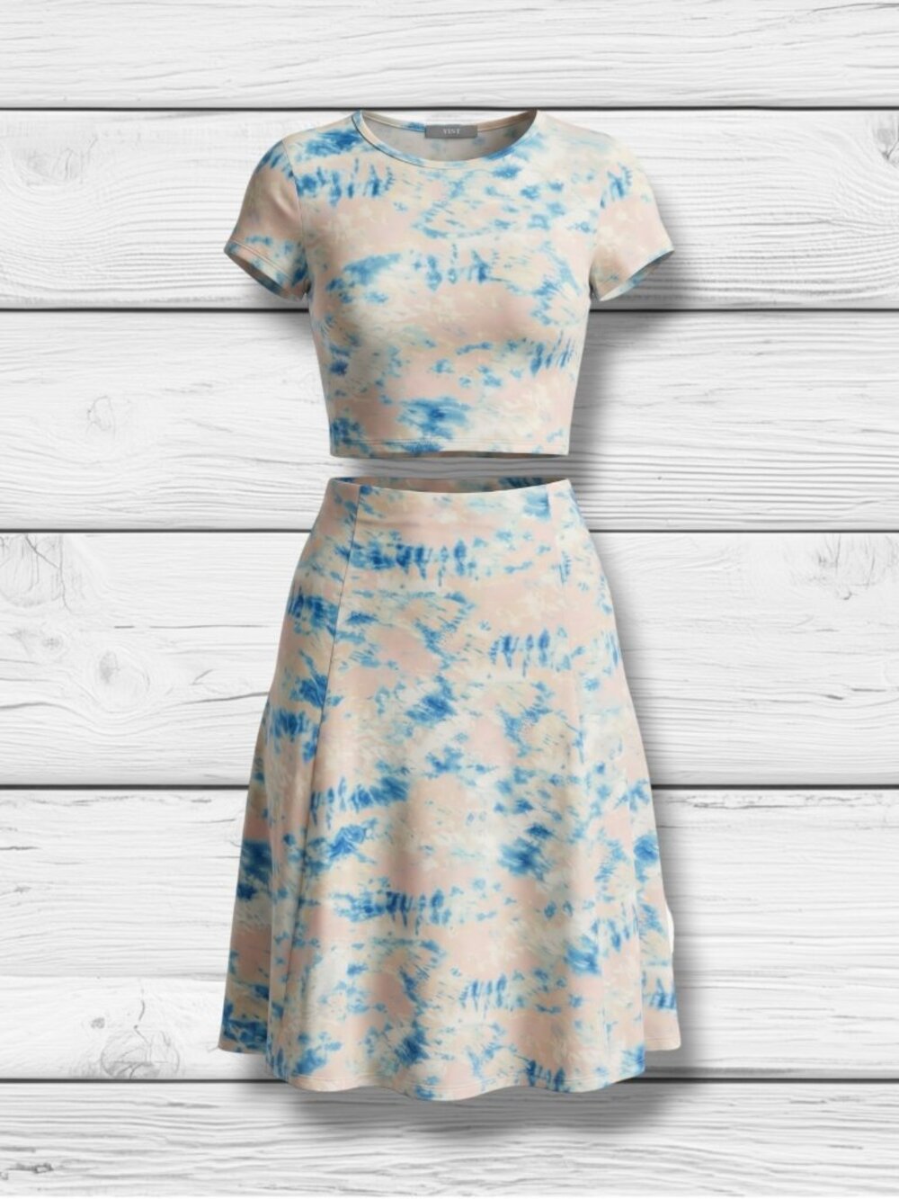 Tart Collections Tie Dye Blue White Skirt & Crop Top 2pc Co-Ord Set S